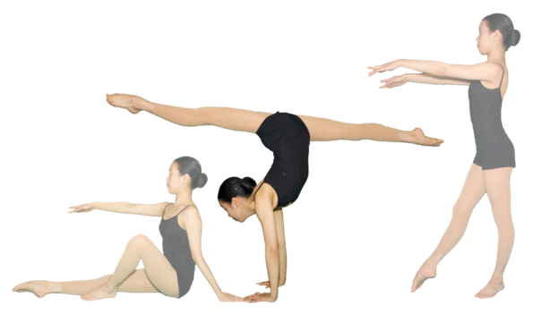 A Girl in Different Stretch Poses on Transparent Background