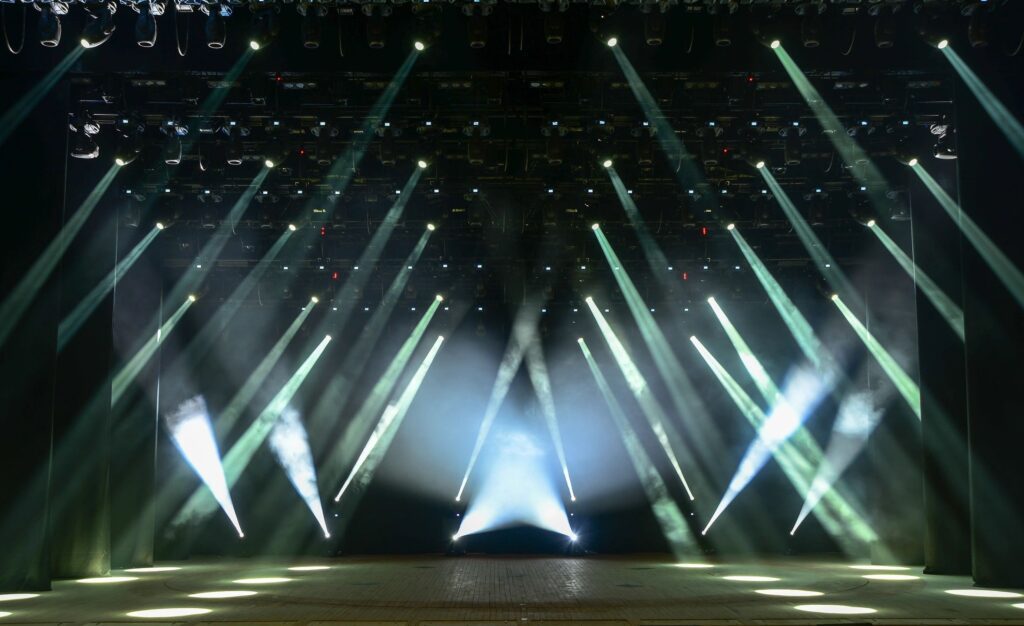 A stage with lights and a light show.